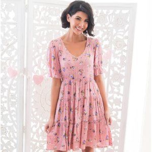 Neesee's Dresses Pink Floral Swiss Dot Dress